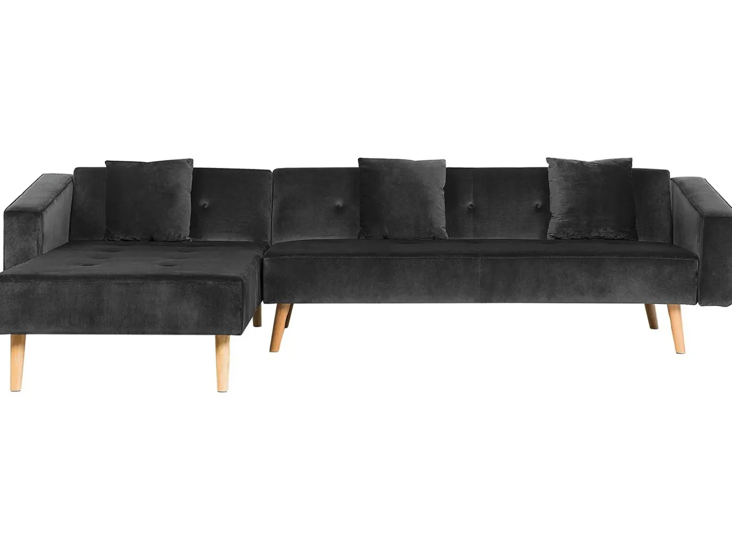 Hjørnesovesofa 4 personers VADSO Velour Sort Højrevendt