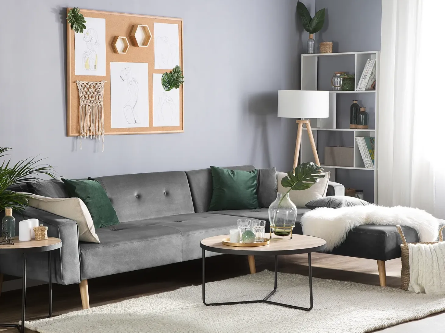 Hjørnesovesofa 4 personers VADSO Velour Grå Venstrevendt