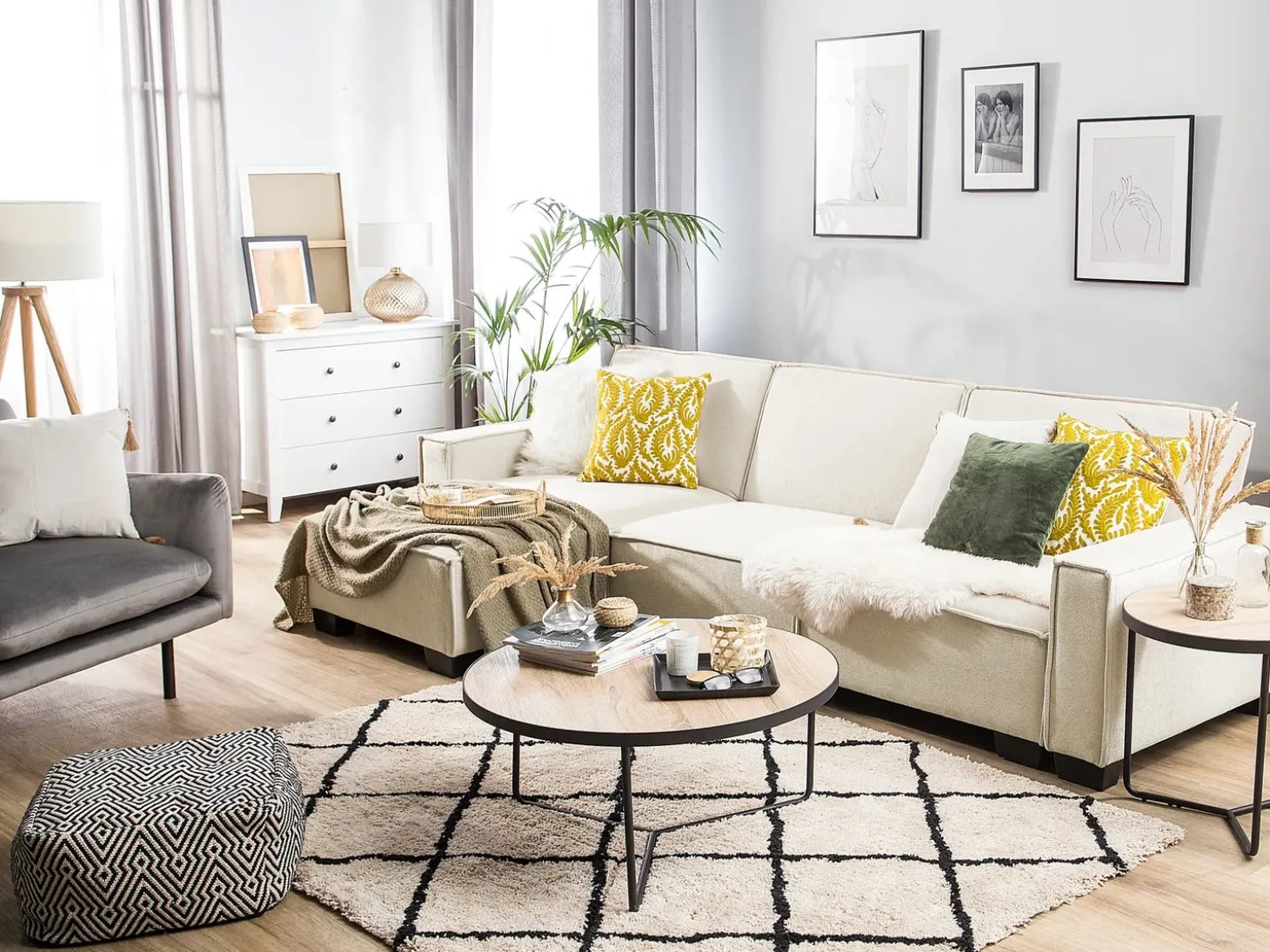 Hjørnesovesofa 3 personers ROMEDAL Beige Højrevendt