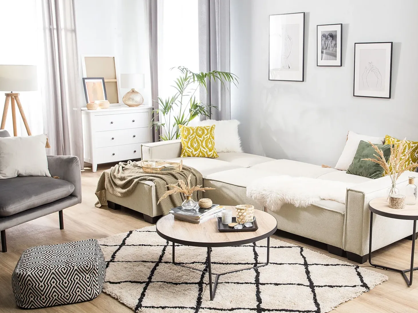 Hjørnesovesofa 3 personers ROMEDAL Beige Højrevendt