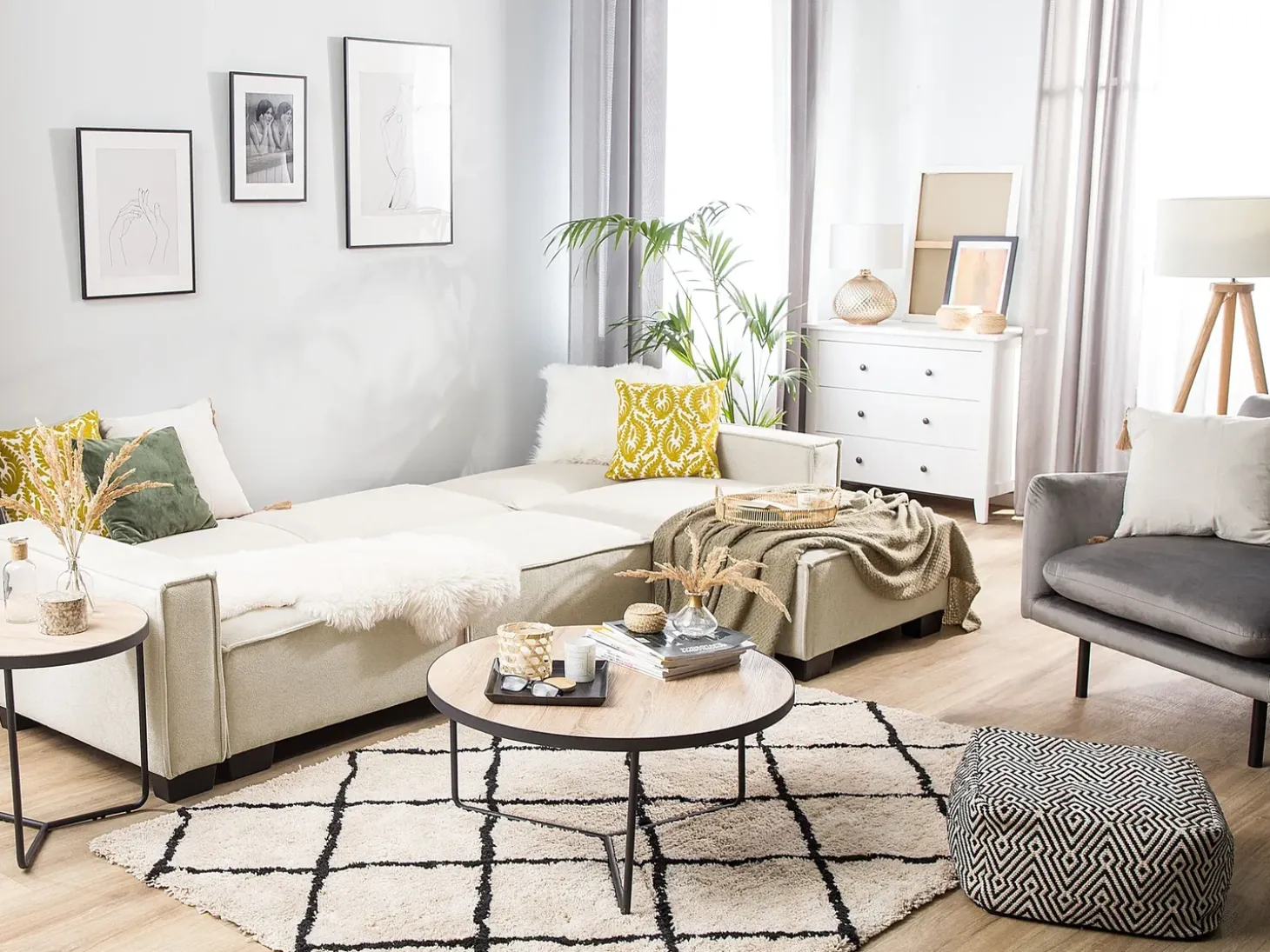 Hjørnesovesofa 3 personers ROMEDAL Beige Venstrevendt