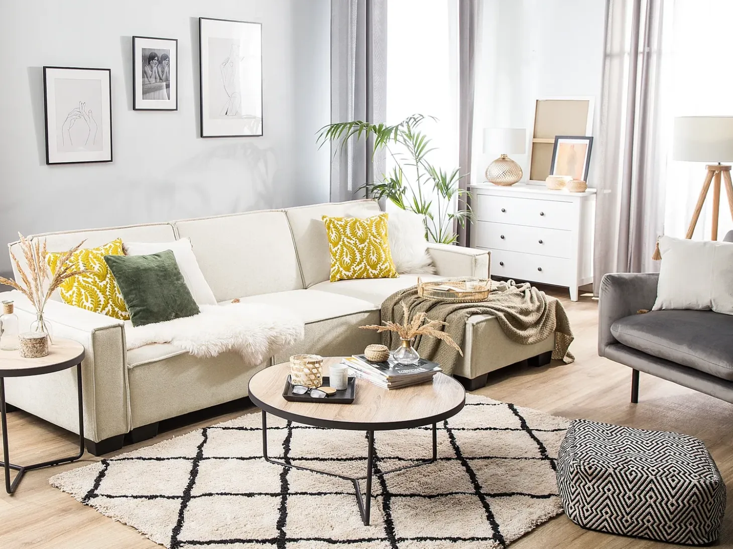 Hjørnesovesofa 3 personers ROMEDAL Beige Venstrevendt