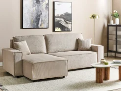 Hjørnesovesofa 3 personers ABACKA Fløjl Beige Højrevendt