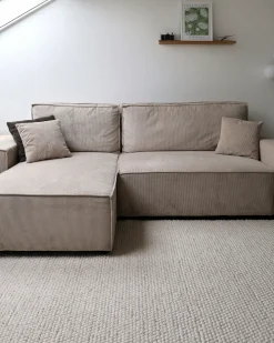 Hjørnesovesofa 3 personers ABACKA Fløjl Beige Højrevendt