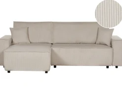 Hjørnesovesofa 3 personers ABACKA Fløjl Beige Højrevendt