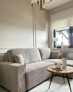 Hjørnesovesofa 3 personers ABACKA Fløjl Beige Venstrevendt