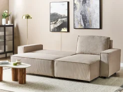 Hjørnesovesofa 3 personers ABACKA Fløjl Beige Venstrevendt