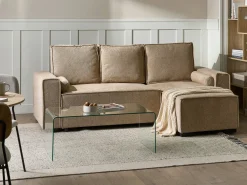 Hjørnesovesofa 3 personers EDANE Beige med opbevaring Venstrevendt