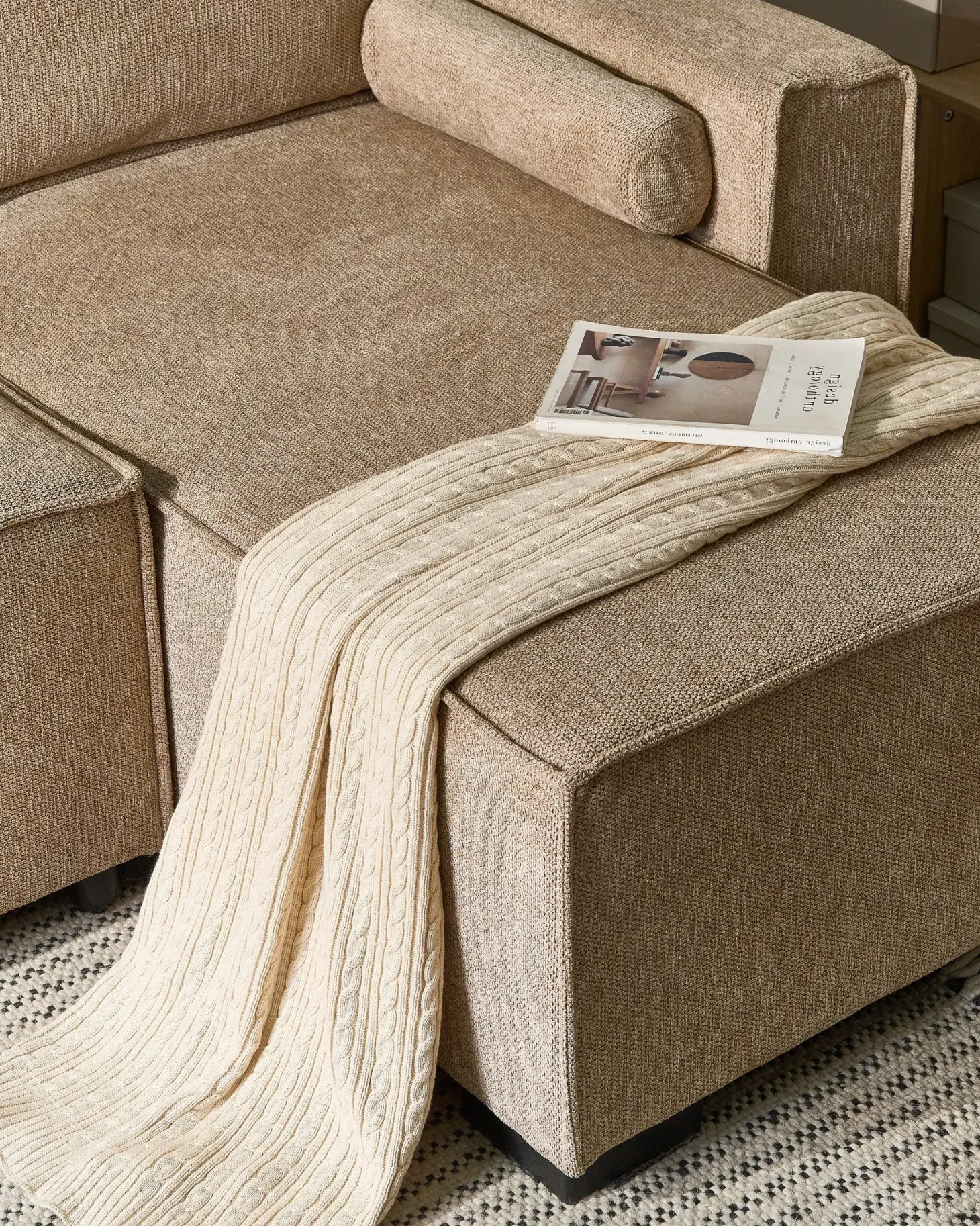 Hjørnesovesofa 3 personers EDANE Beige med opbevaring Venstrevendt