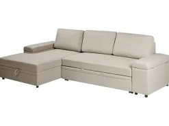 Hjørnesovesofa 3 personers HRISEY Kunstlinned Beige med opbevaring Højrevendt