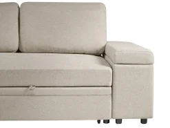 Hjørnesovesofa 3 personers HRISEY Kunstlinned Beige med opbevaring Højrevendt