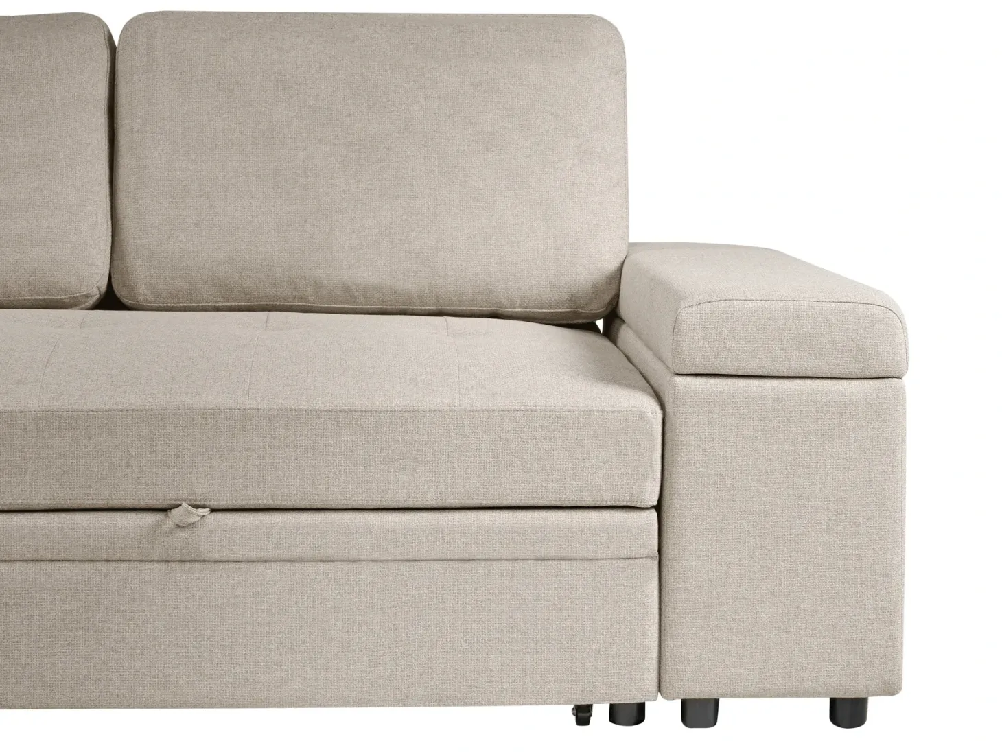 Hjørnesovesofa 3 personers HRISEY Kunstlinned Beige med opbevaring Højrevendt