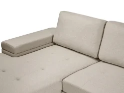 Hjørnesovesofa 3 personers HRISEY Kunstlinned Beige med opbevaring Højrevendt