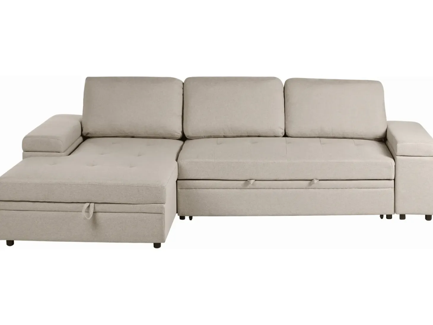 Hjørnesovesofa 3 personers HRISEY Kunstlinned Beige med opbevaring Højrevendt