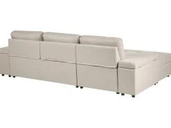 Hjørnesovesofa 3 personers HRISEY Kunstlinned Beige med opbevaring Højrevendt