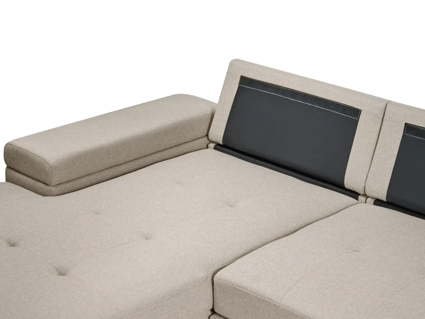 Hjørnesovesofa 3 personers HRISEY Kunstlinned Beige med opbevaring Højrevendt
