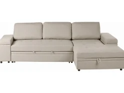 Hjørnesovesofa 3 personers HRISEY Kunstlinned Beige Venstrevendt