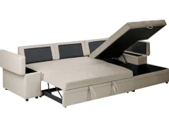 Hjørnesovesofa 3 personers HRISEY Kunstlinned Beige Venstrevendt