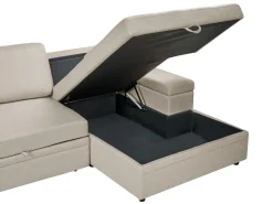 Hjørnesovesofa 3 personers HRISEY Kunstlinned Beige Venstrevendt