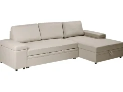 Hjørnesovesofa 3 personers HRISEY Kunstlinned Beige Venstrevendt