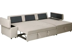 Hjørnesovesofa 3 personers HRISEY Kunstlinned Beige Venstrevendt