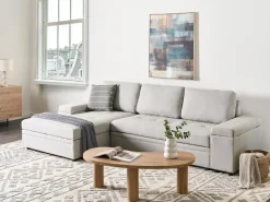 Hjørnesovesofa 3 personers HRISEY Kunstlinned Lysegrå med opbevaring Højrevendt