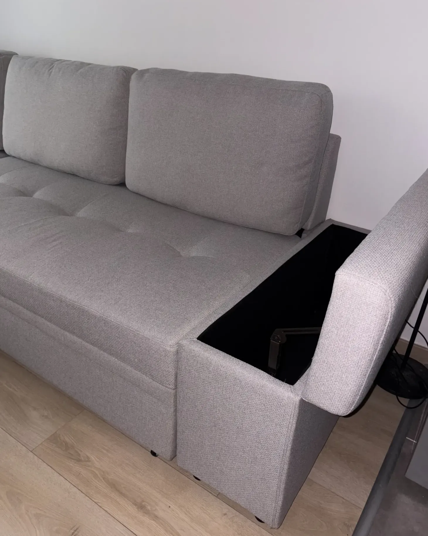 Hjørnesovesofa 3 personers HRISEY Kunstlinned Lysegrå med opbevaring Højrevendt