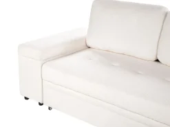 Hjørnesovesofa 3 personers HRISEY Boucle Hvid med opbevaring Venstrevendt