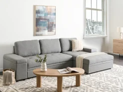 Hjørnesovesofa 3 personers HRISEY Kunstlinned Grå med opbevaring Venstrevendt