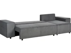 Hjørnesovesofa 3 personers LUSPA Fløjl Mørkegrå med opbevaring Venstrevendt