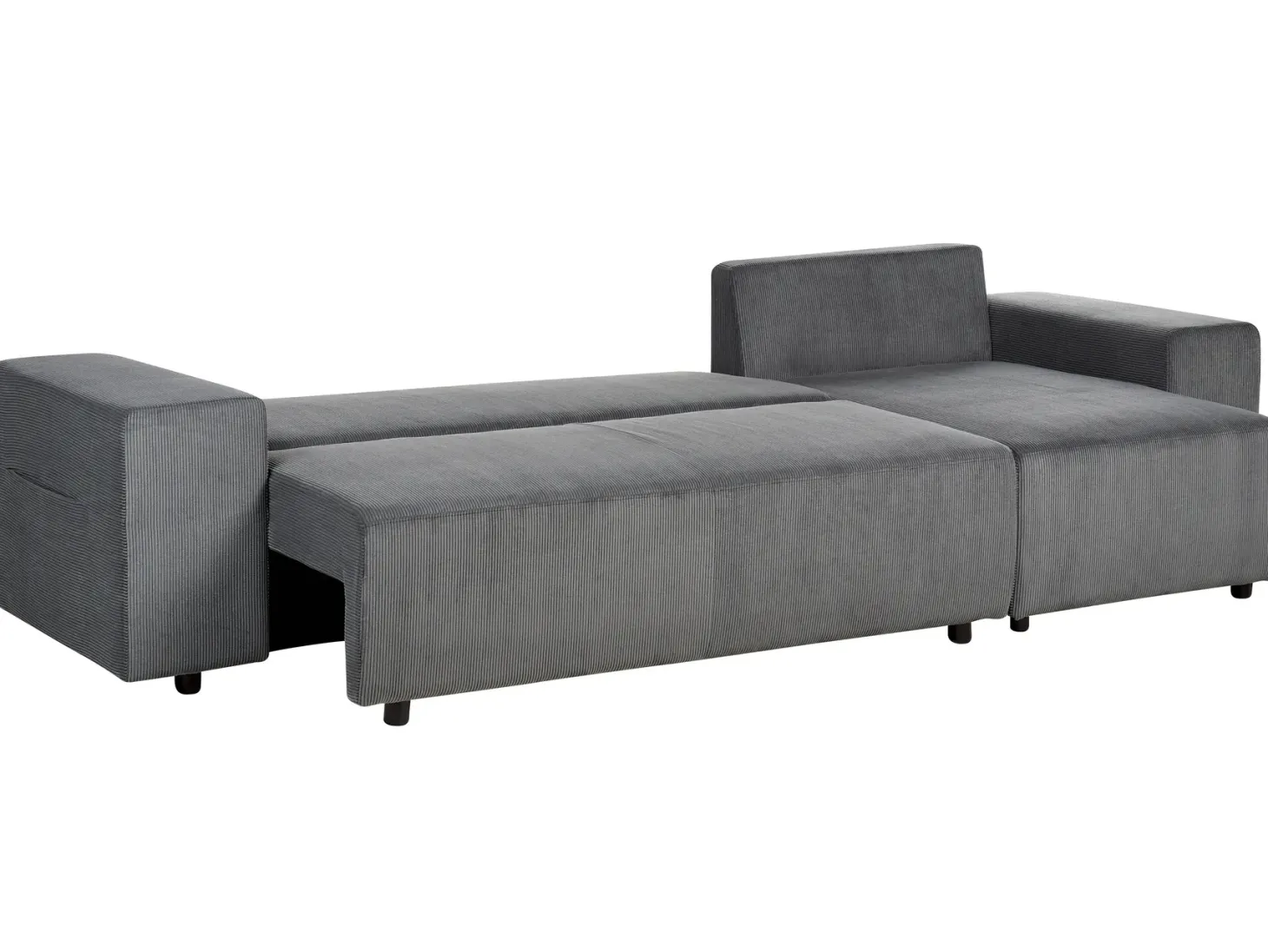 Hjørnesovesofa 3 personers LUSPA Fløjl Mørkegrå med opbevaring Venstrevendt