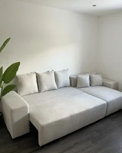 Hjørnesovesofa 3 personers LUSPA Lys Beige med opbevaring Venstrevendt