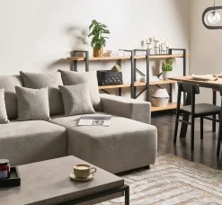 Hjørnesovesofa 3 personers LUSPA Lysegrå med opbevaring Venstrevendt