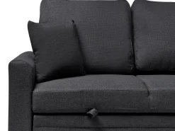 Hjørnesovesofa 3 personers NASSJO Kunstlinned Sort Venstrevendt