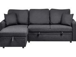 Hjørnesovesofa 3 personers NASSJO Kunstlinned Sort Højrevendt
