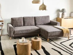 Hjørnesovesofa 3 personers NUBORG Chenille Brungrå med opbevaring Venstrevendt