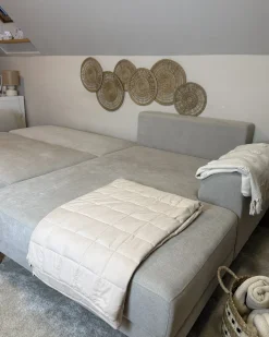Hjørnesovesofa 3 personers NUBORG Chenille Lys Beige Venstrevendt