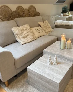 Hjørnesovesofa 3 personers NUBORG Chenille Lys Beige Venstrevendt