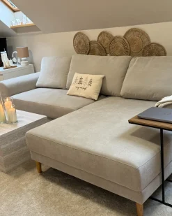 Hjørnesovesofa 3 personers NUBORG Chenille Lys Beige Venstrevendt