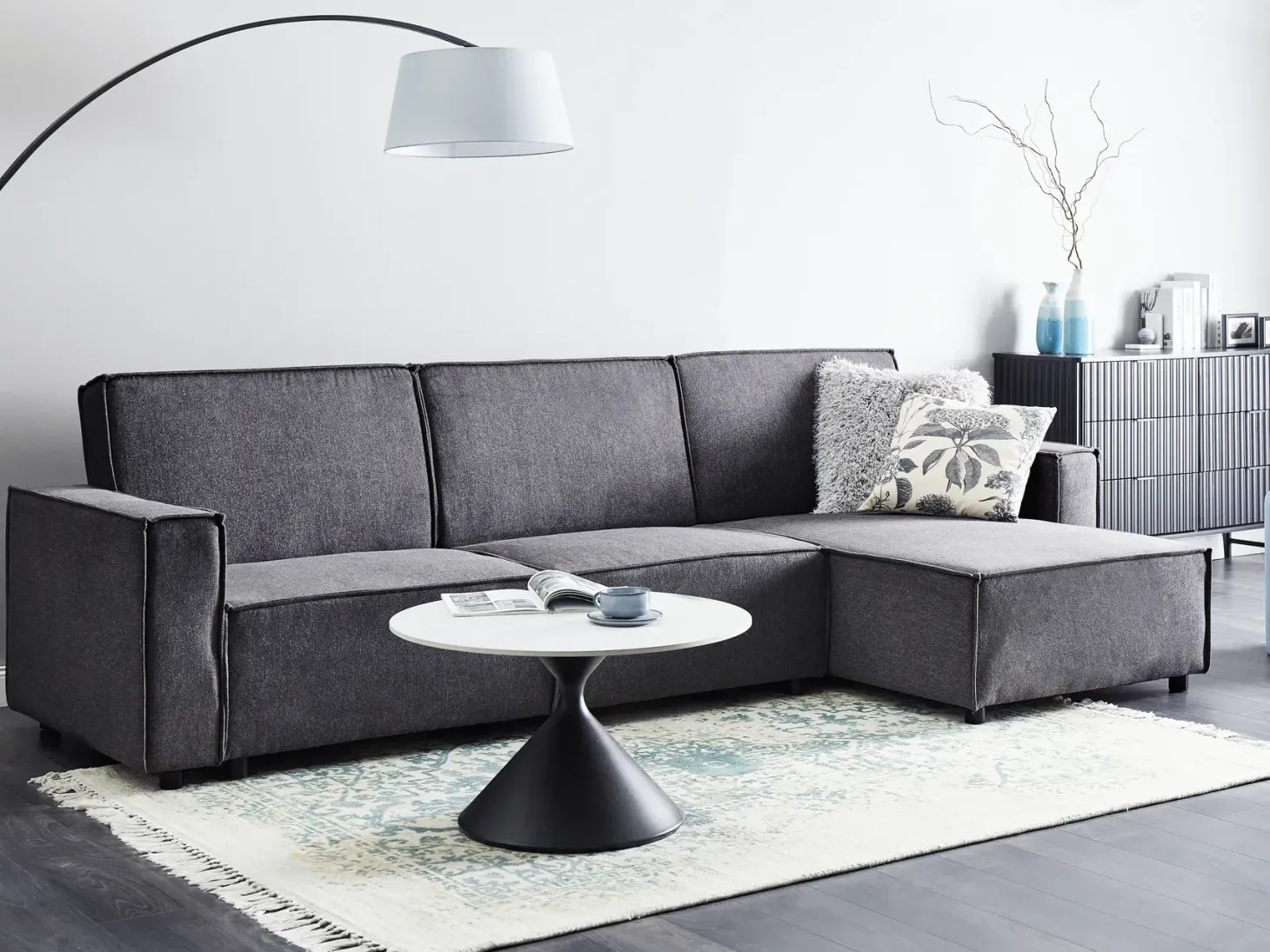 Hjørnesovesofa 3 personers ROMEDAL II Grafit Venstrevendt