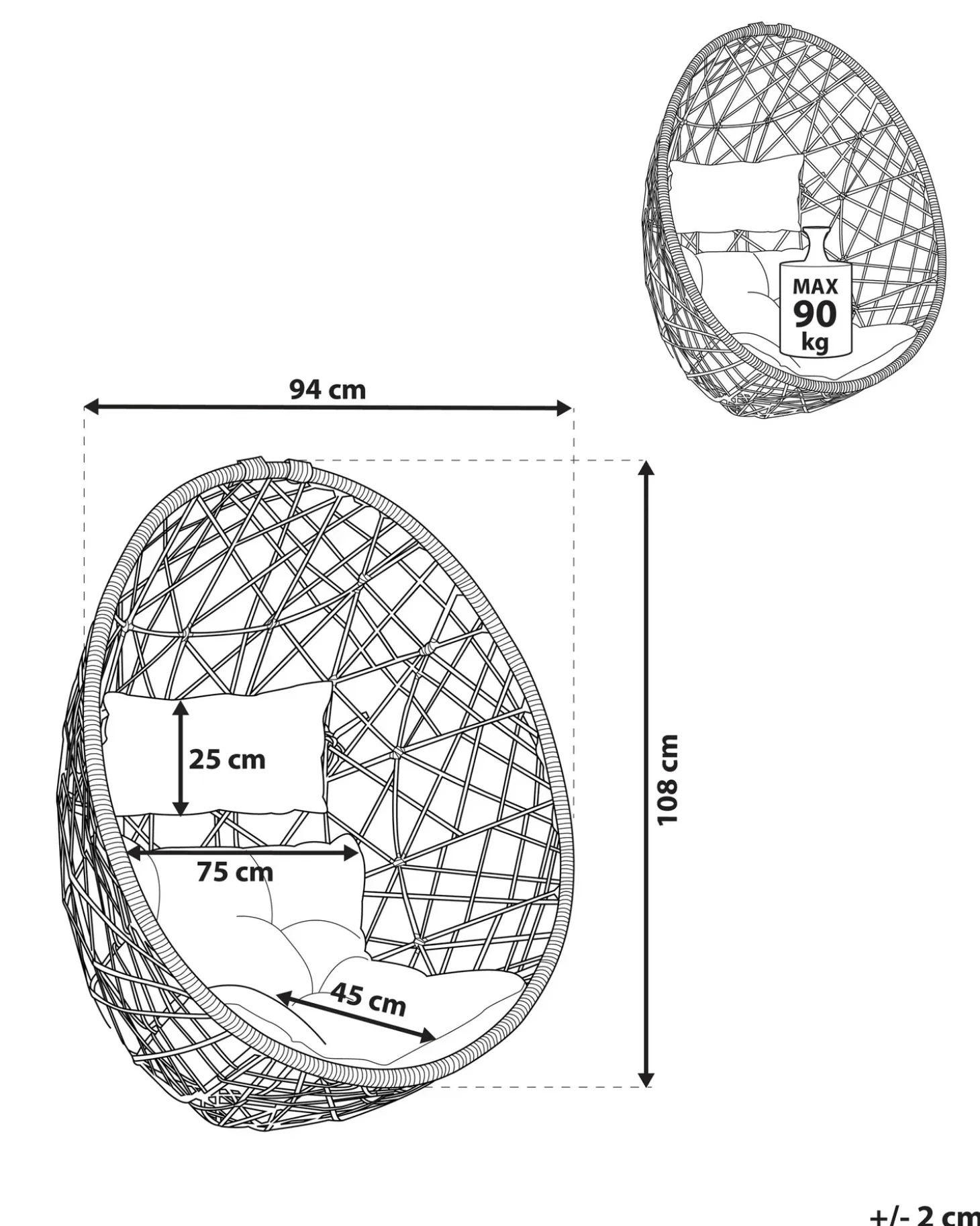 Hængestol ALATRI PE-rattan Sort