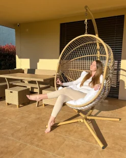 Hængestol med stativ ACRI PE-rattan Beige
