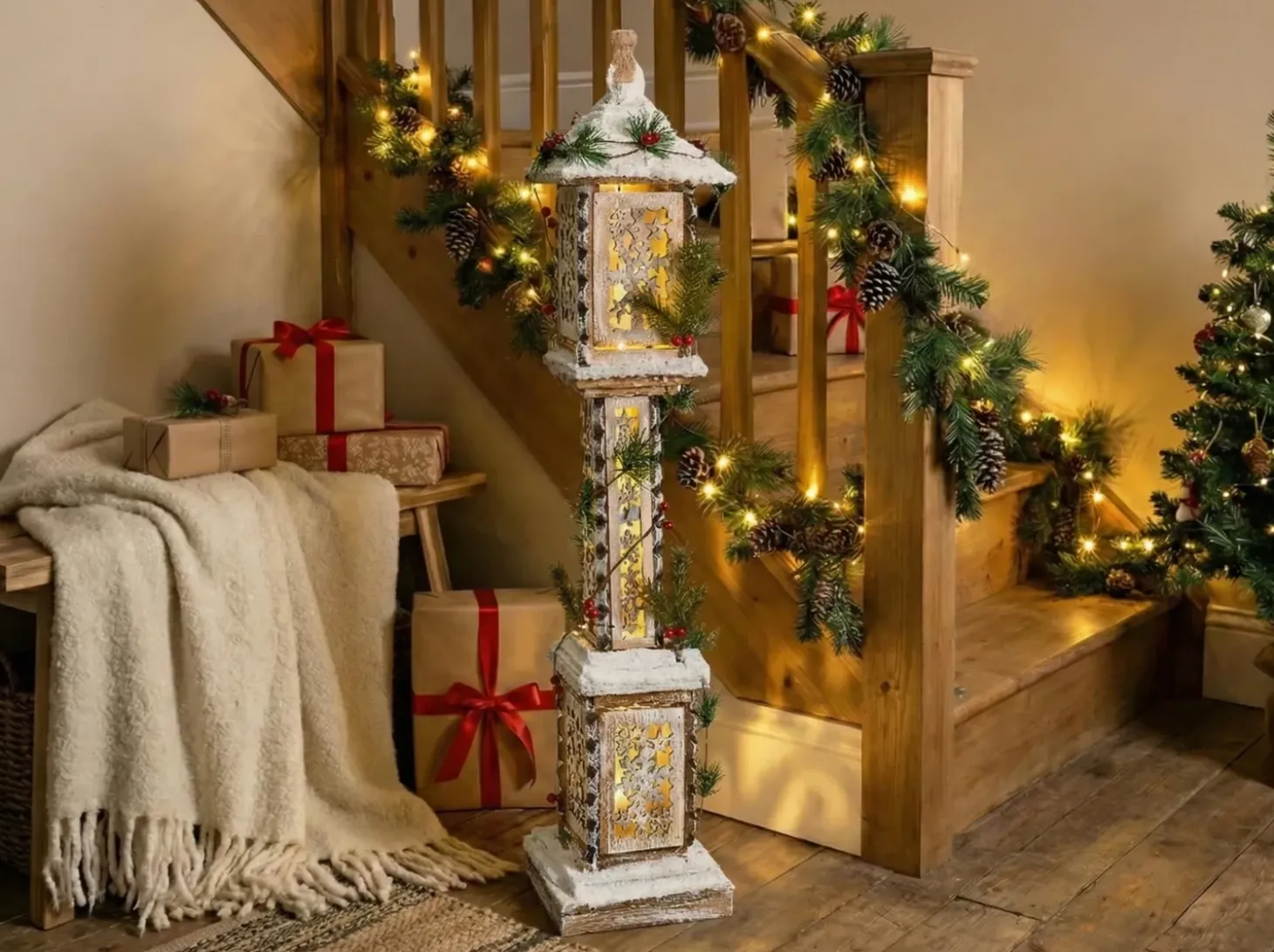 Juledekoration LED LENTIRA Søjle lampe 80 cm Lysebrun