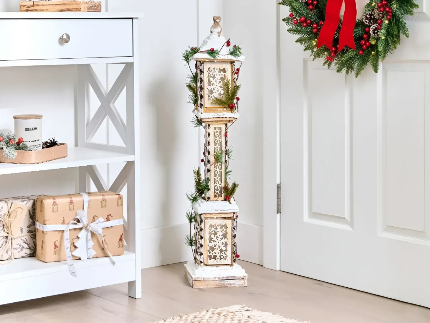 Juledekoration LED LENTIRA Søjle lampe 80 cm Lysebrun