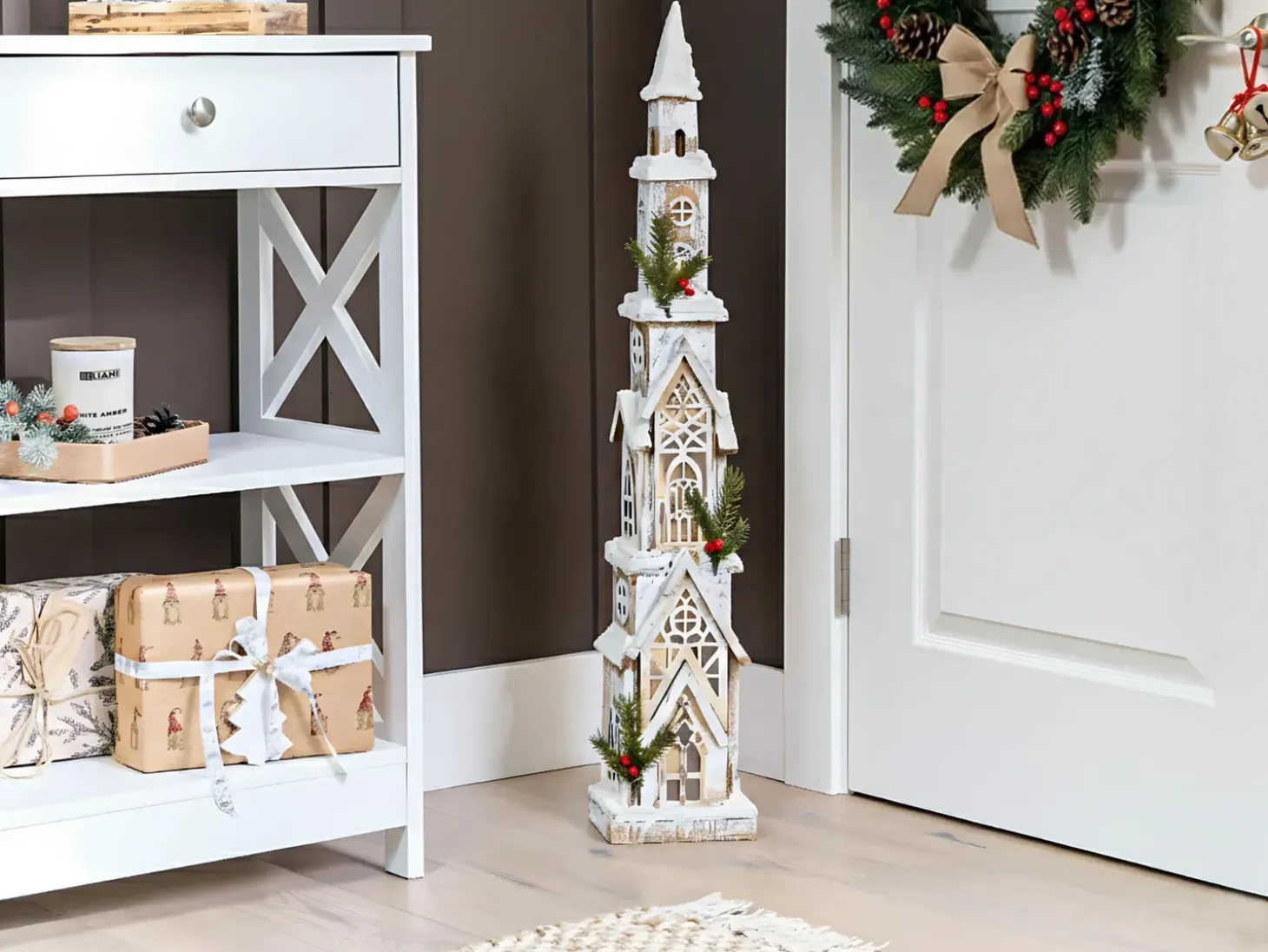 Juledekoration LED NASIJARVI Hus 85 cm Lysebrun