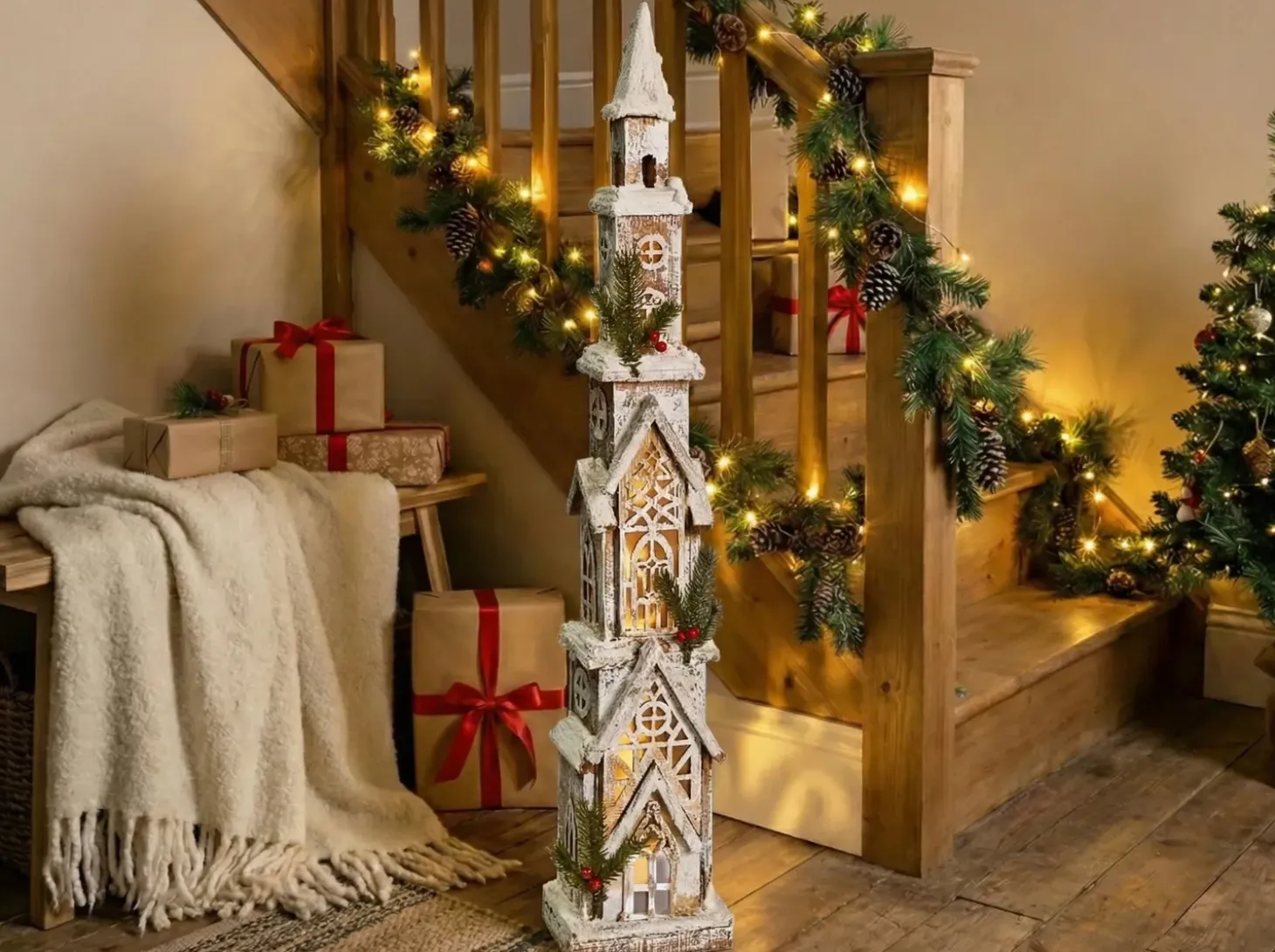 Juledekoration LED NASIJARVI Hus 85 cm Lysebrun
