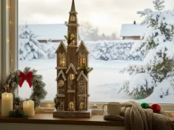 Juledekoration LED NILAKA Hus 85 cm Lysebrun