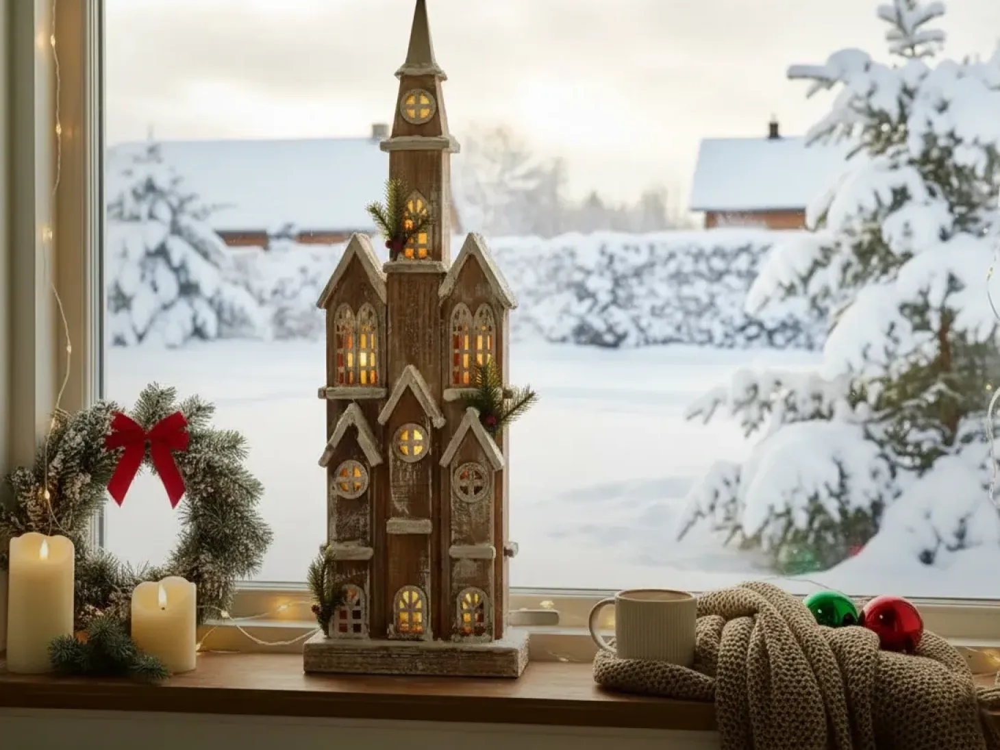 Juledekoration LED NILAKA Hus 85 cm Lysebrun