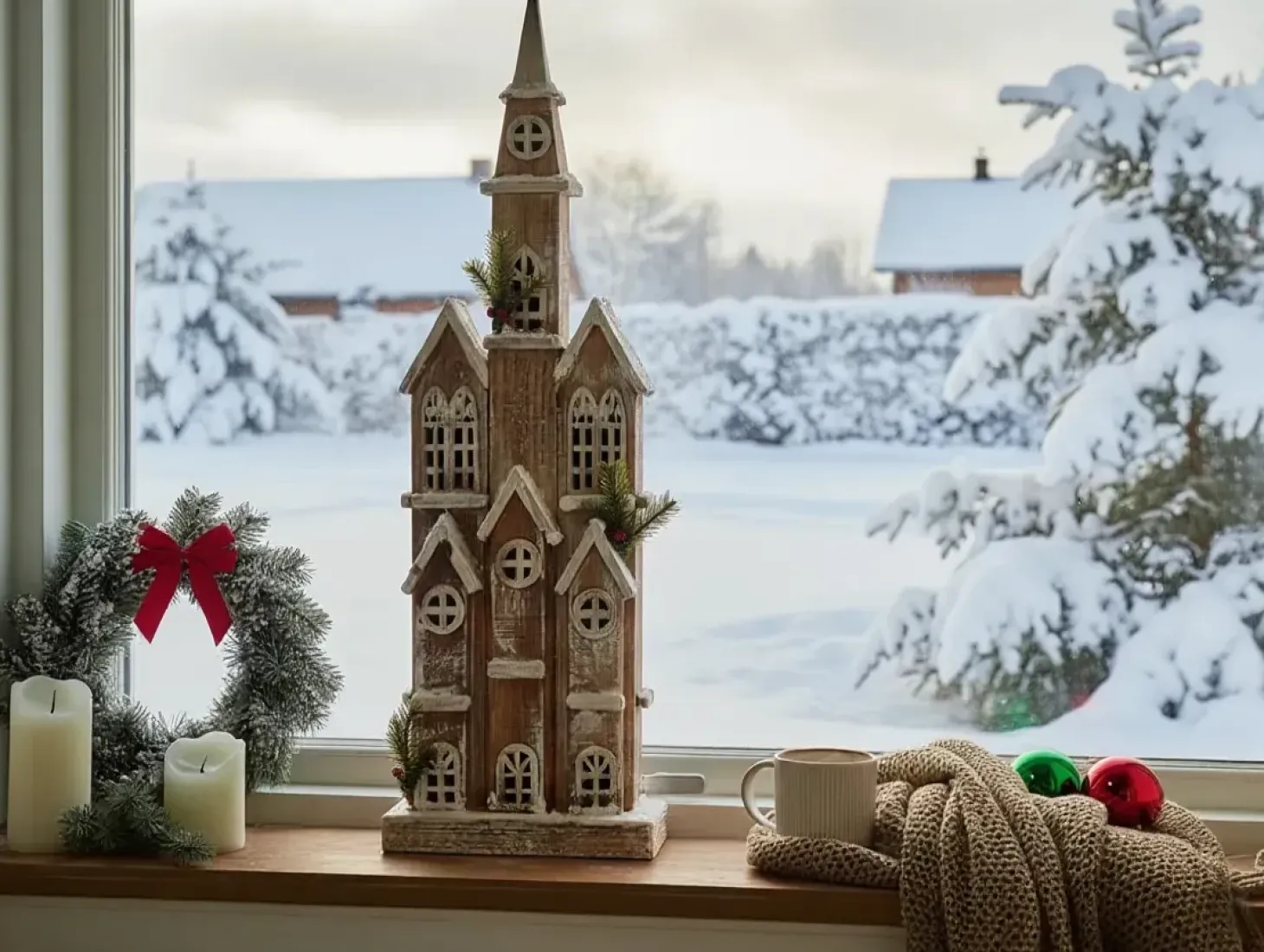 Juledekoration LED NILAKA Hus 85 cm Lysebrun
