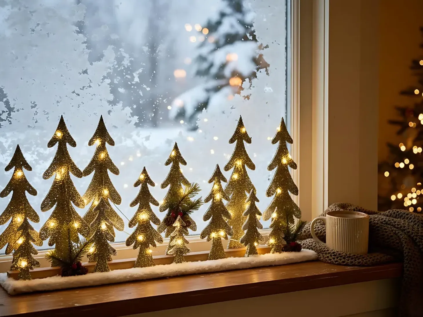 Juledekoration LED ORIVESI Juletræ 30 cm Lysebrun